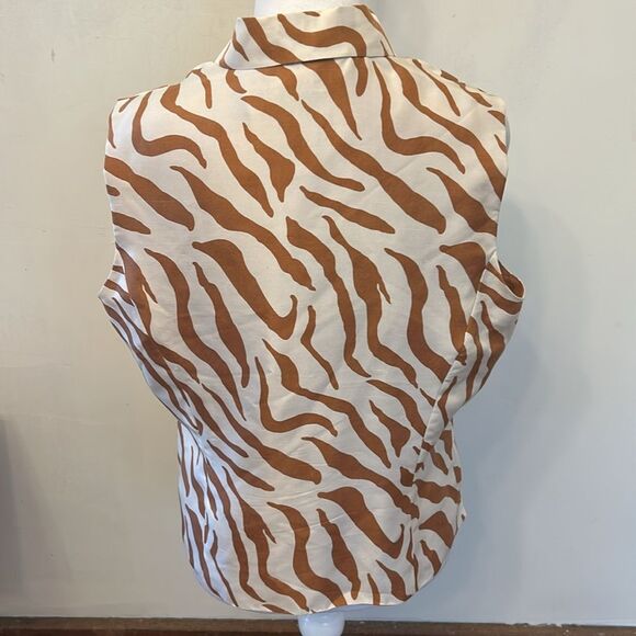 ICE Brown and White Button front Collared Sleeveless Blouse Size L EUC - Picture 7 of 9